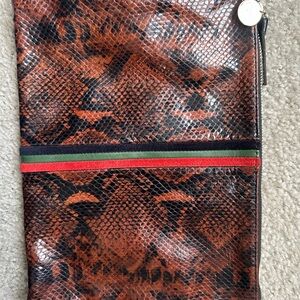 Clare V. Snakeskin Pattern Clutch with Stripe Detail